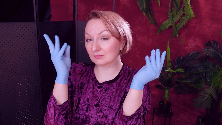 Arya Grander: Obličej a zuby fetiš: Asmr video v modrých lékařských rukavicích...