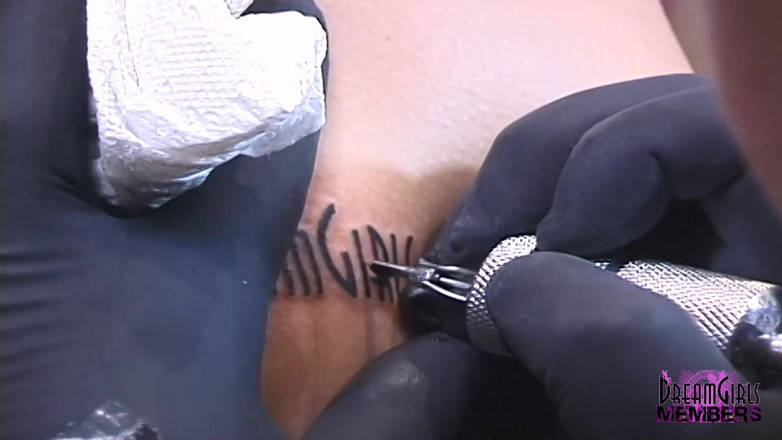 Dream Girls: She gets dream girls tattooed on her nice ass