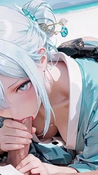 Silver-haired Maid in an Ice Palace! Red & Green Kimono, Legs Spread Wide in the Snow.