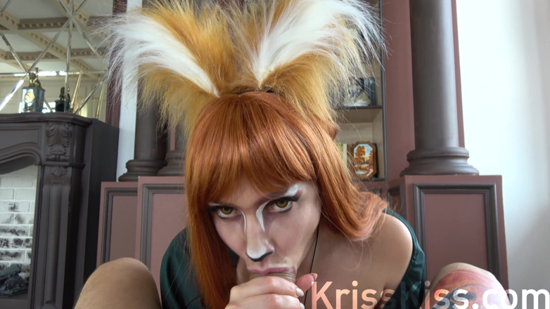 Kriss Kiss: Cosplay, un renard excité suce une énorme bite, éjacule dans la bouche, 4K