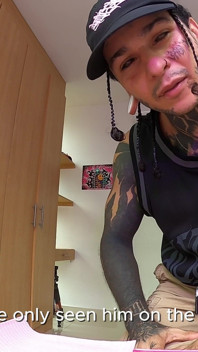 Giant Tattoo Artist Shows His Cock to Tiny Human