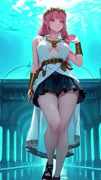 Underwater Fantasy Pink-haired Girl in a Sailor Suit Lounging Lazely, Fingertips Touching the Water as Sunlight Wets Her Skin.