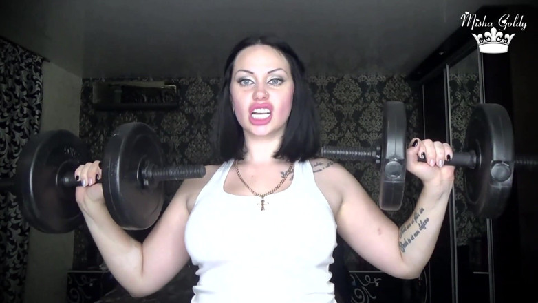 Goddess Misha Goldy: Strong shoulders muscles worship! Sport motivation for pathetic loser like...