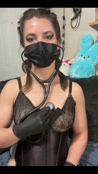 Self Stethoscope Heart and Lungs Auscultation and Breast Play in Black Lingerie