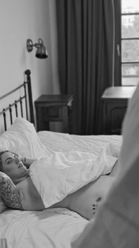 The Husband Comes Home, and His Wife Is Waiting for Him Naked in Bed. Hot, Passionate Marital Sex.