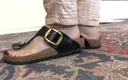 Lady Victoria Valente: Black Flip-flop Toe Separator Sandals and Leather Foot Pads
