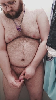 Fat Bear Jerks off on Toilet and Licks up His Cum