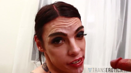 TransErotica: TRANSEROTICA - TS goth Chelsea Marie gives Chris a sloppy blowjob