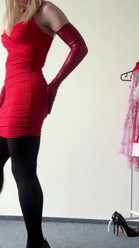 Blonde Crossdresser Boobs Tease in Minidress and Cumming a Lot