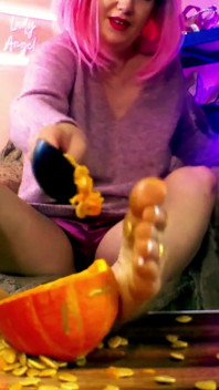 Lady Angela Rubbing Her Dirty Feet on a Pumpkin Make up