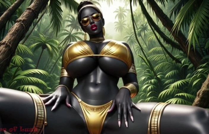 Game of Lust 3D: Грудастая африканская женщина в бикини танцует в джунглях Gol