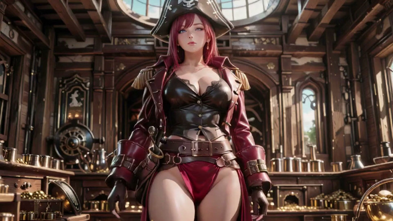 Seraphina Vale: Redhead Pirate Queen! Lazy Goddess in the Gold Hold. Kneeling...