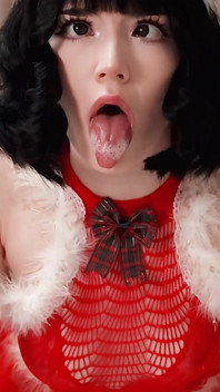Neko Girl with Short Hair and Unshaved Pussy Is Happy to Fuck and Get Cum in Her Mouth on Christmas