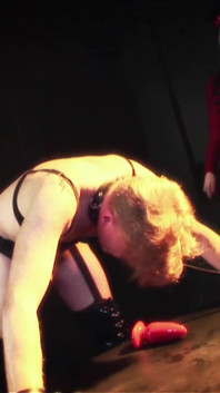Dominating mistress drilling ass holes of bondage slaves