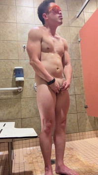 Barenakedmuscles Owns the Gym Shower - Pecs, V-taper, Tight Ass, Then He Cums