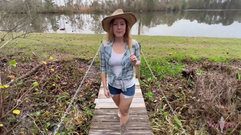 Themistyrein: Curvy Blonde Sucks Cock with a Countryside View