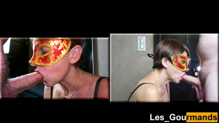 Les Gourmands: MILFใส่หน้ากากอมควยแล้วกลืนน้ำว่าแตกคาปาก เอามาขยำมือแล้วเลียอย่างหิวโหย 2 มุม