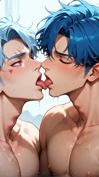 Kar yağışlı bir mağarada mavi saçlı kaslı grup seks partisi! Gay xxx porno!