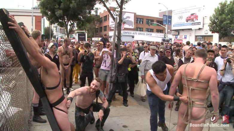 Bound in public: Cock Hungry Whore Cattle Prodded and Fucked at Dore Alley...