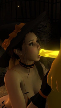 Sexy Witch Sucking the Pumpkinhead on Halloween
