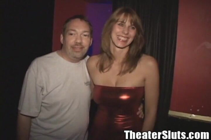 Theater Sluts: Horrid Fake Tits Slut Wife Karen Gangfuck in Porno Theater...