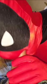 Zentai Deadpool girl costume blowjob