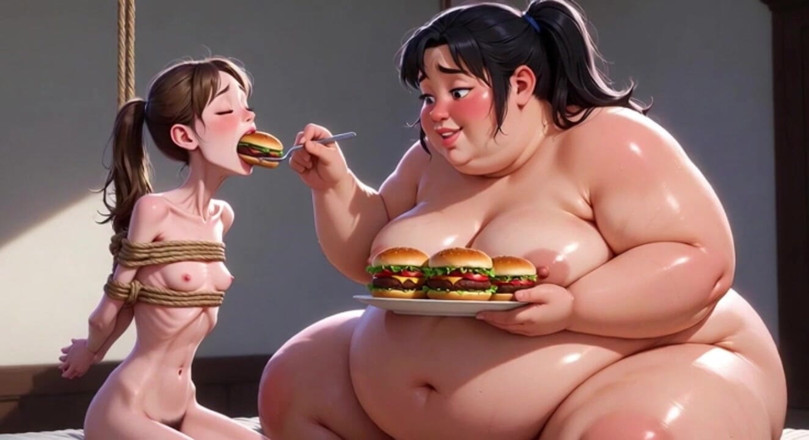 YOUR BEST FANTASY: Weight Gain Humiliation - Fat Woman Stuffing Skinny Feedee