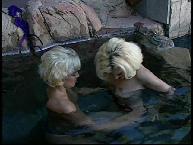 I kissed a girl and I liked it: Blonde coeds get naked in pool then fuck each other
