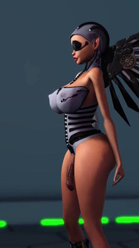 Cyber angel dickgirl fucks a sexy blonde in the space station