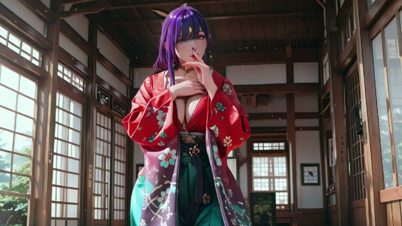 Seraphina Vale: Pagi pribadi gadis rambut ungu kimono! Bentrokan merah &amp; hijau gila.