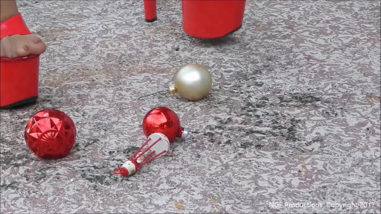 Nasty Girlfriends: Sofia crushing holiday ornaments in stripper heels
