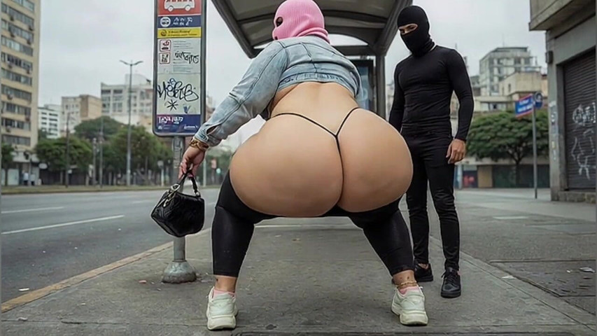Masked BBW Teases Stranger with Huge Ass at Train Station - Risky Outdoor (Animate golden)