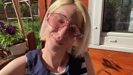 Cuteblonde666: Smoking outside showing my hairy pussy