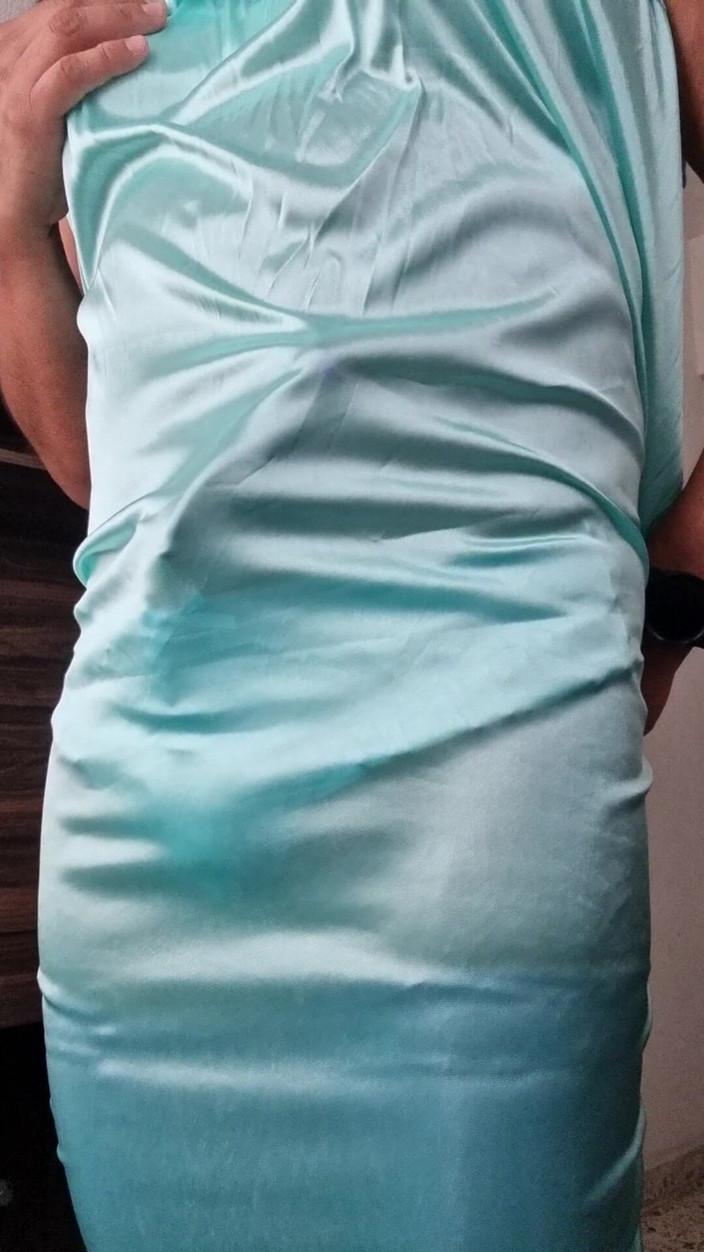 Sexy shinny clothes: Blue Satin Nightgown, Hands-free Masturbation, Excited with Soft and Delicate...