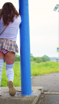 46- Anya in the Image of a Schoolgirl Is Waiting for Her Bus. Look Under Her Skirt! *4k 60fps