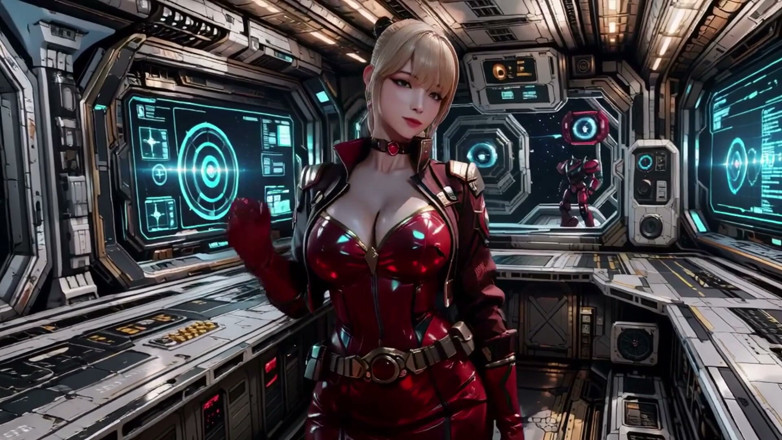 Seraphina Vale: 星际飞船红盔甲金发指挥官的私人注视！