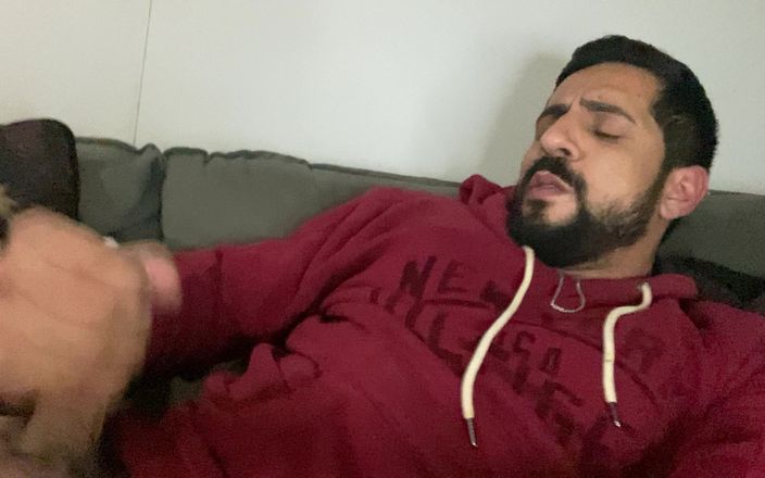 Licking me with pleasure: Bearded boy having fun jerking off until he cums and...