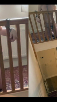 Left My Chastity Sub Chained Naked to the Bannister Upstairs on His Knees While I Went Out for a Coffee with the Girls.
