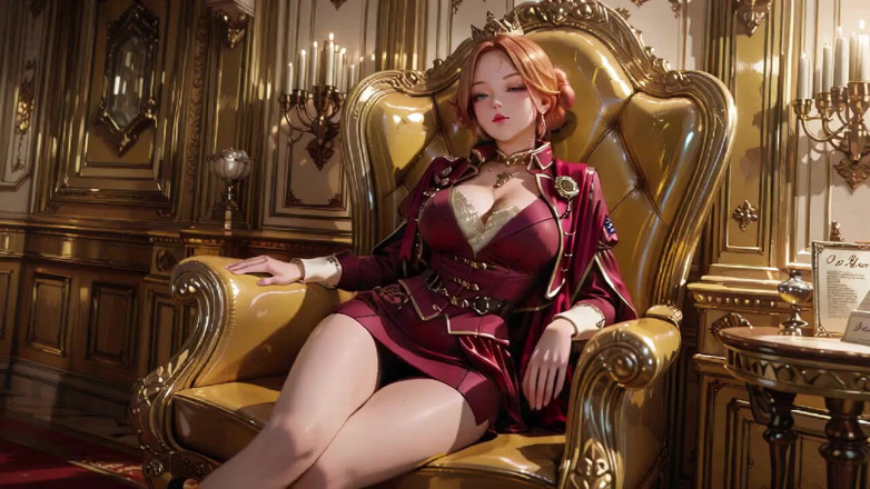 Seraphina Vale: Rainha Vermelha no Trono de Ouro! Vestido de veludo profundo,...