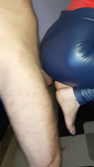 Shiny leather assfuck: Shiny ass fucked in blue latex pants