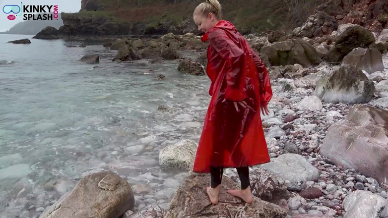 UKCuteGirl Lucy Lauren: Shiny Pvc Over Neoprene Wet Beach JOI &amp; Play