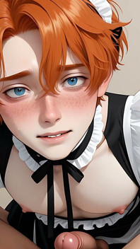 Maid Café Edging, une rousse douce supplie