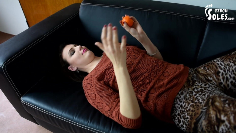 Czech Soles - foot fetish content: Sofia in fruit-crushing spree in her worn socks