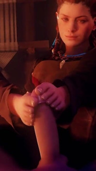 Aloy From Horizon Forbidden West Caressing a Hard Cock with Her Feet