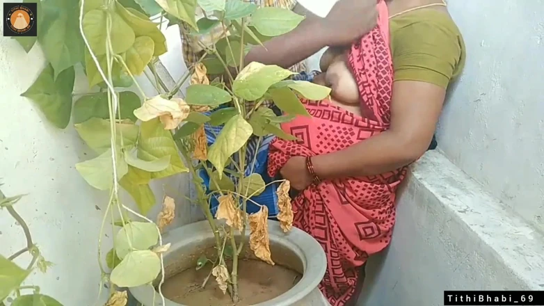Desi Bhabi Changing Her Red Shari.