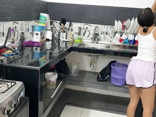 Lasliset: My Stepmom Fucks My Small Pussy in the Kitchen While...