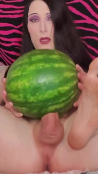 Big Cock Trans Girl Fucks Watermelon with Dirty Feet