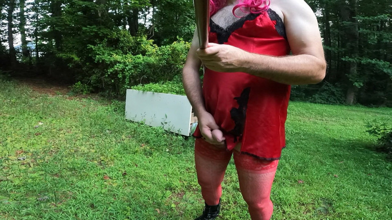 Jon Screcrow: Raw Unedited Crossdresser in Lingerie Outside