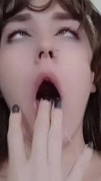 Bratty Goth Making Ahegao Face and Fingering Mouth
