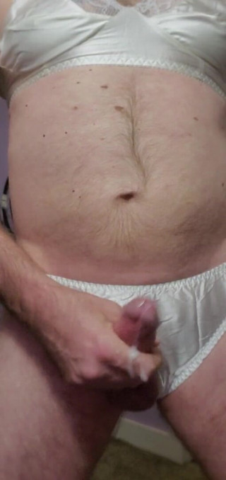 Fantasies in Lingerie: Cumshot Wearing My White Bra and Panties Set
